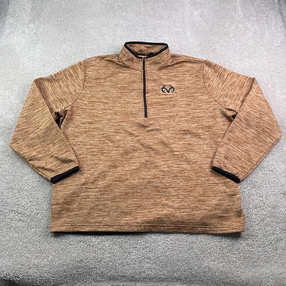Realtree Sweater Mens 2XL XXL Brown Marled Quarter Zip Fleece Pullover Hunting